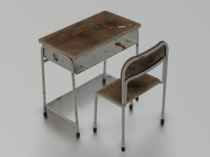 SCHOOL BENCH AND CHAIR SET GAME READY LOW POLY 3D MODEL 3D Model