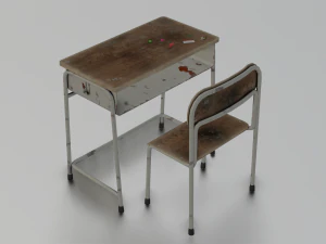 SCHOOL BENCH AND CHAIR SET GAME READY LOW POLY 3D MODEL 3D Model