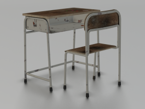 SCHOOL BENCH AND CHAIR SET GAME READY LOW POLY 3D MODEL 3D Model