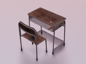 SCHOOL BENCH AND CHAIR SET GAME READY LOW POLY 3D MODEL 3D Model