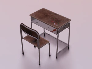 SCHOOL BENCH AND CHAIR SET GAME READY LOW POLY 3D MODEL 3D Model