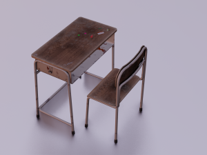 SCHOOL BENCH AND CHAIR SET GAME READY LOW POLY 3D MODEL 3D Model