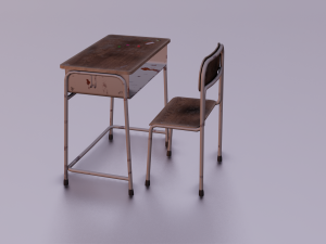 SCHOOL BENCH AND CHAIR SET GAME READY LOW POLY 3D MODEL 3D Model
