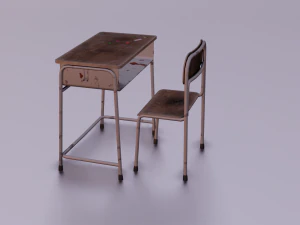SCHOOL BENCH AND CHAIR SET GAME READY LOW POLY 3D MODEL 3D Model