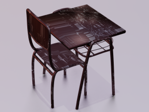 SCHOOL BENCH AND CHAIR SET GAME READY LOW POLY 3D MODEL Model 3D