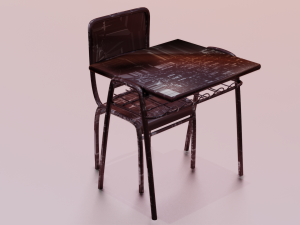 SCHOOL BENCH AND CHAIR SET GAME READY LOW POLY 3D MODEL Model 3D