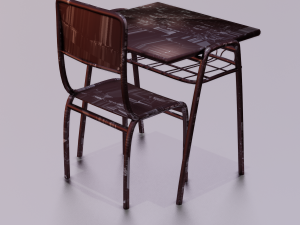 SCHOOL BENCH AND CHAIR SET GAME READY LOW POLY 3D MODEL Model 3D
