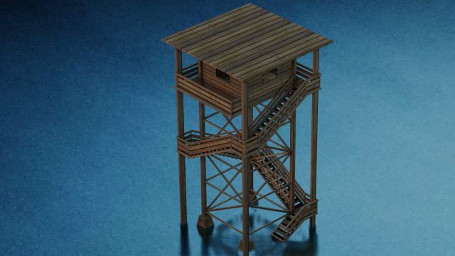 WOODEN WATCH TOWER LOW POLY GAMEREADY 3Dモデル .c4d .max .obj .3ds .fbx .stl .blend 