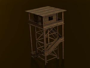 WOODEN WATCH TOWER LOW POLY GAMEREADY 3D Model