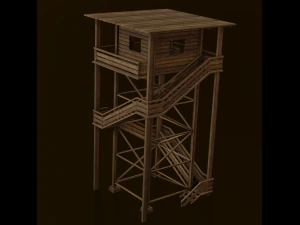 WOODEN WATCH TOWER LOW POLY GAMEREADY 3D Model