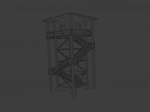 WOODEN WATCH TOWER LOW POLY GAMEREADY 3D Model