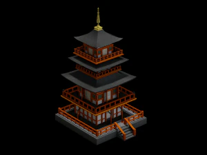 JAPANESE TEMPLE LOW POLY GAMEREADY 3D Model