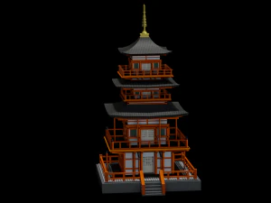 JAPANESE TEMPLE LOW POLY GAMEREADY 3D Model