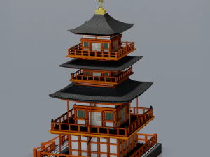JAPANESE TEMPLE LOW POLY GAMEREADY 3D Model