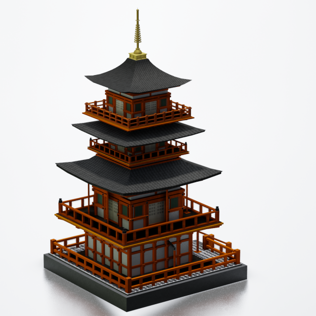 JAPANESE TEMPLE LOW POLY GAMEREADY Model 3D .c4d .max .obj .3ds .fbx .stl .blend 