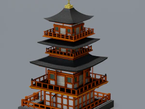 JAPANESE TEMPLE LOW POLY GAMEREADY 3D Model