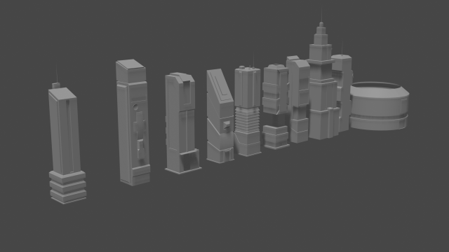 low - poly set of towers 3D 模型 .c4d .max .obj .3ds .fbx .stl .blend 
