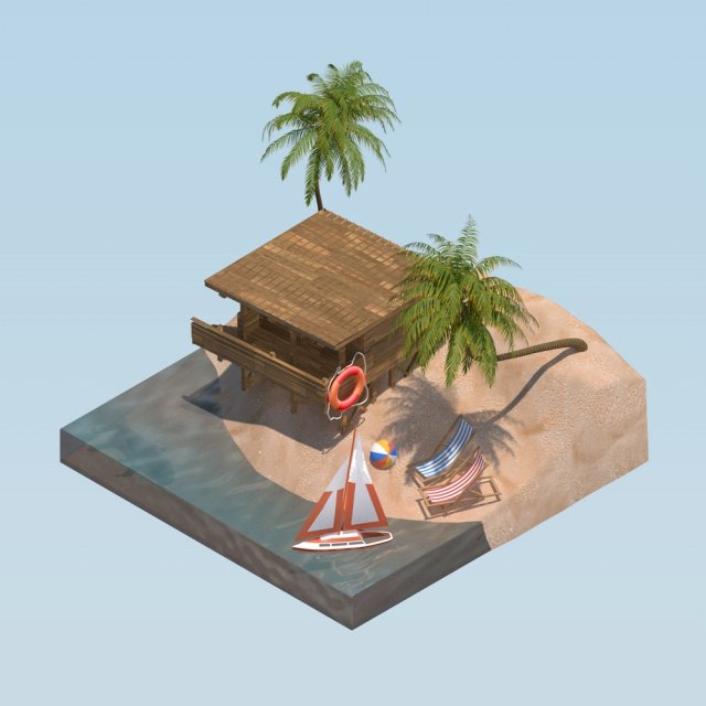 beach landscape isometric Modelo 3D .c4d .max .obj .3ds .fbx .stl .blend