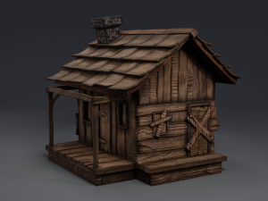 haunted wooden cabin with interior lowpoly low-poly 3D 模型