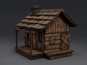 haunted wooden cabin with interior lowpoly low-poly 3D Model
