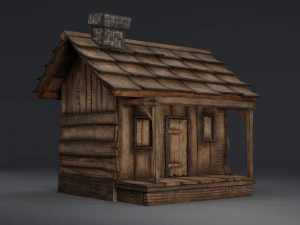 haunted wooden cabin with interior lowpoly low-poly 3D Model