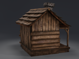 haunted wooden cabin with interior lowpoly low-poly 3D 模型