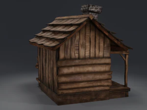 haunted wooden cabin with interior lowpoly low-poly 3D Model