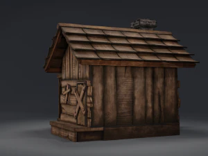 haunted wooden cabin with interior lowpoly low-poly 3D Model
