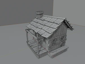 haunted wooden cabin with interior lowpoly low-poly 3D Model