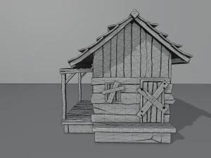 haunted wooden cabin with interior lowpoly low-poly 3D Model