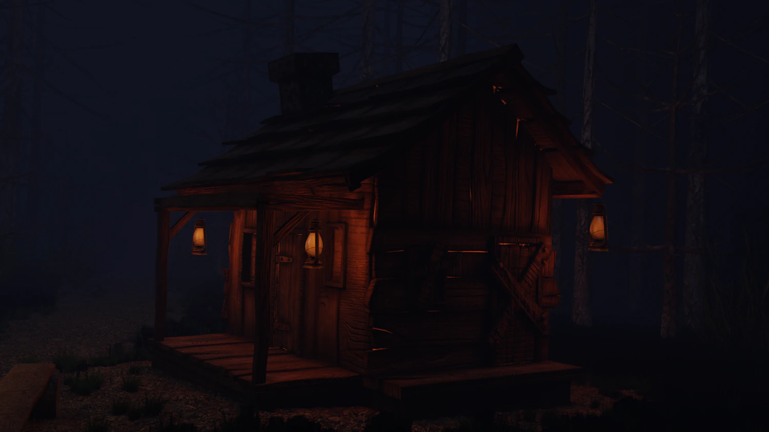 haunted wooden cabin with interior lowpoly low-poly 3D Model .c4d .max .obj .3ds .fbx .stl .blend