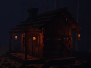haunted wooden cabin with interior lowpoly low-poly 3D Model