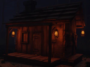 haunted wooden cabin with interior lowpoly low-poly 3D Model