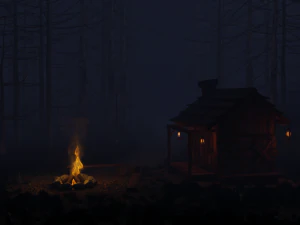 haunted wooden cabin with interior lowpoly low-poly 3D Model
