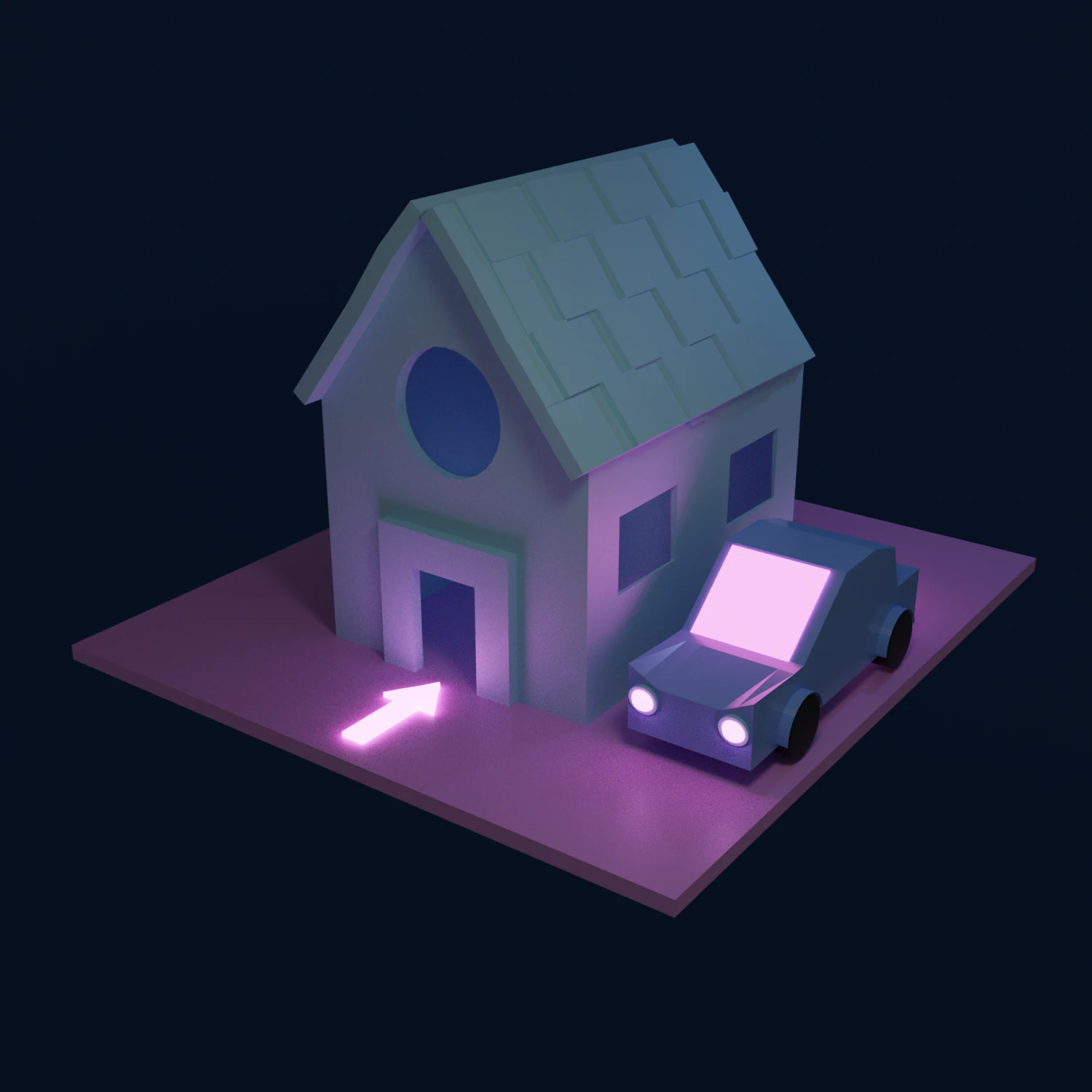 car and house with light 3D Model .c4d .max .obj .3ds .fbx .stl .blend 