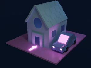ışıklı araba ve ev 3D Model