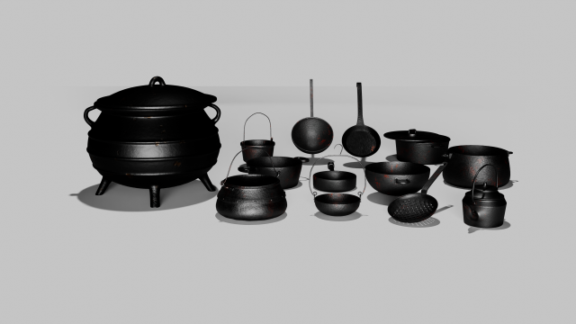 Old Pans 3D Модель .c4d .max .obj .3ds .fbx .stl .blend 