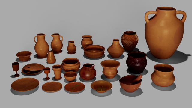 Set of old vases and plates Modelo 3D .c4d .max .obj .3ds .fbx .stl .blend