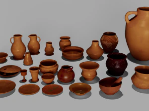 Conjunto de jarrones y platos antiguos. Modelo 3D