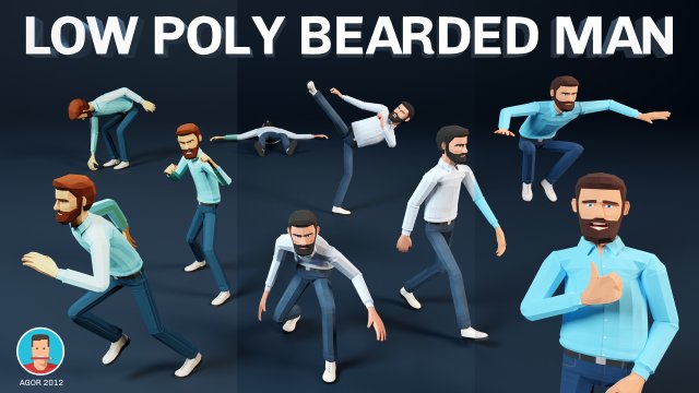 low poly bearded man 3D 模型 .c4d .max .obj .3ds .fbx .stl .blend