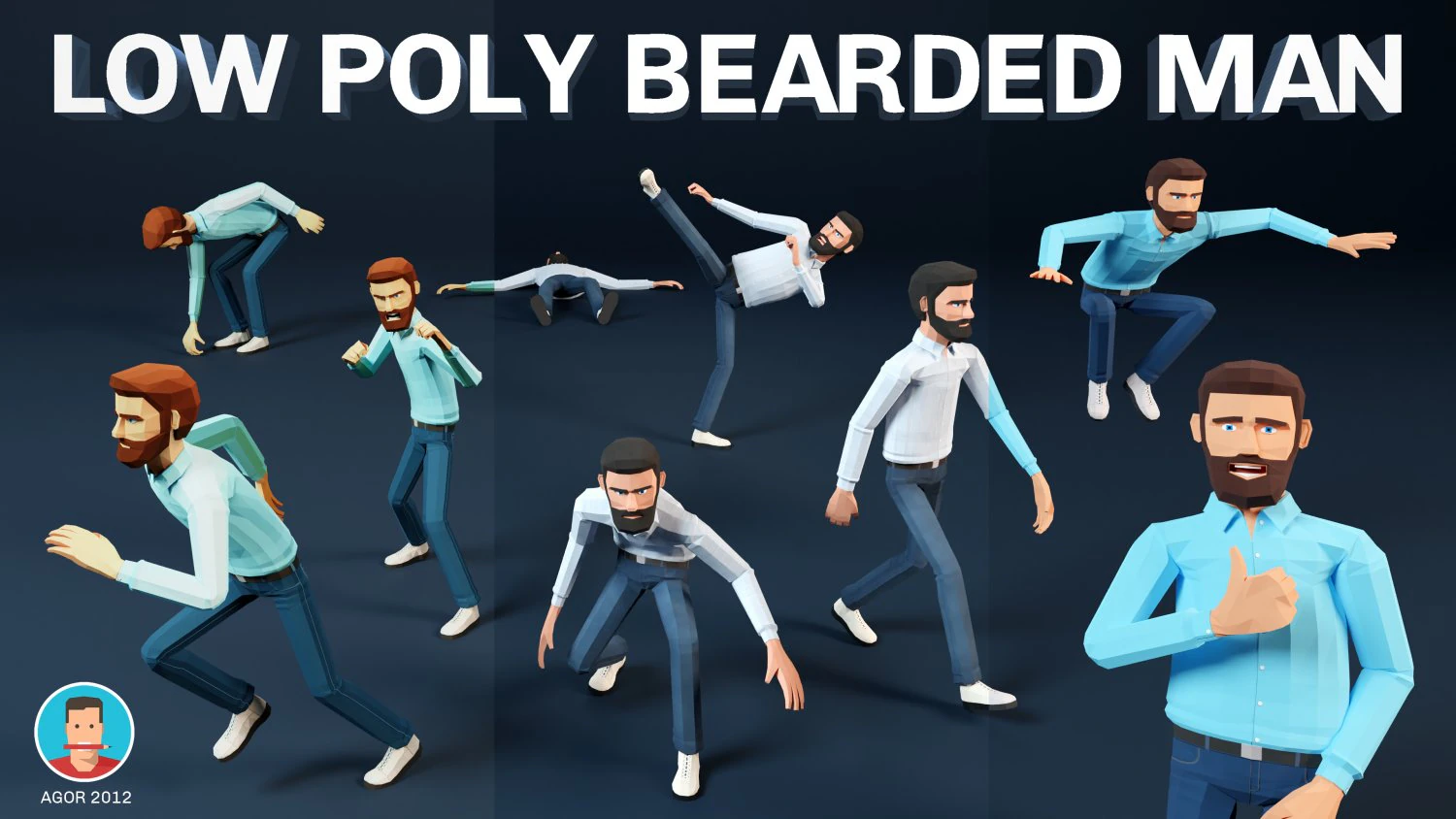 low poly bearded man 3D Model .c4d .max .obj .3ds .fbx .stl .blend 