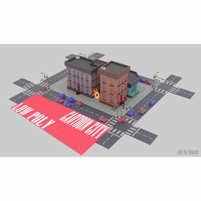 pixel style cartoon city low-poly game ready low-poly 3D 모델 .c4d .max .obj .3ds .fbx .stl .blend 