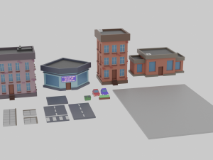 pixel style cartoon city low-poly game ready low-poly 3D 모델