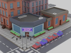 permainan poli rendah kota kartun gaya piksel siap poli rendah Model 3D