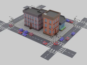 permainan poli rendah kota kartun gaya piksel siap poli rendah Model 3D
