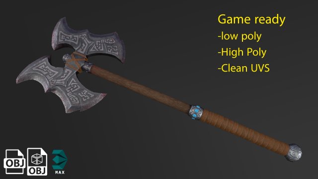 battle axe 3D मॉडल .c4d .max .obj .3ds .fbx .stl .blend 