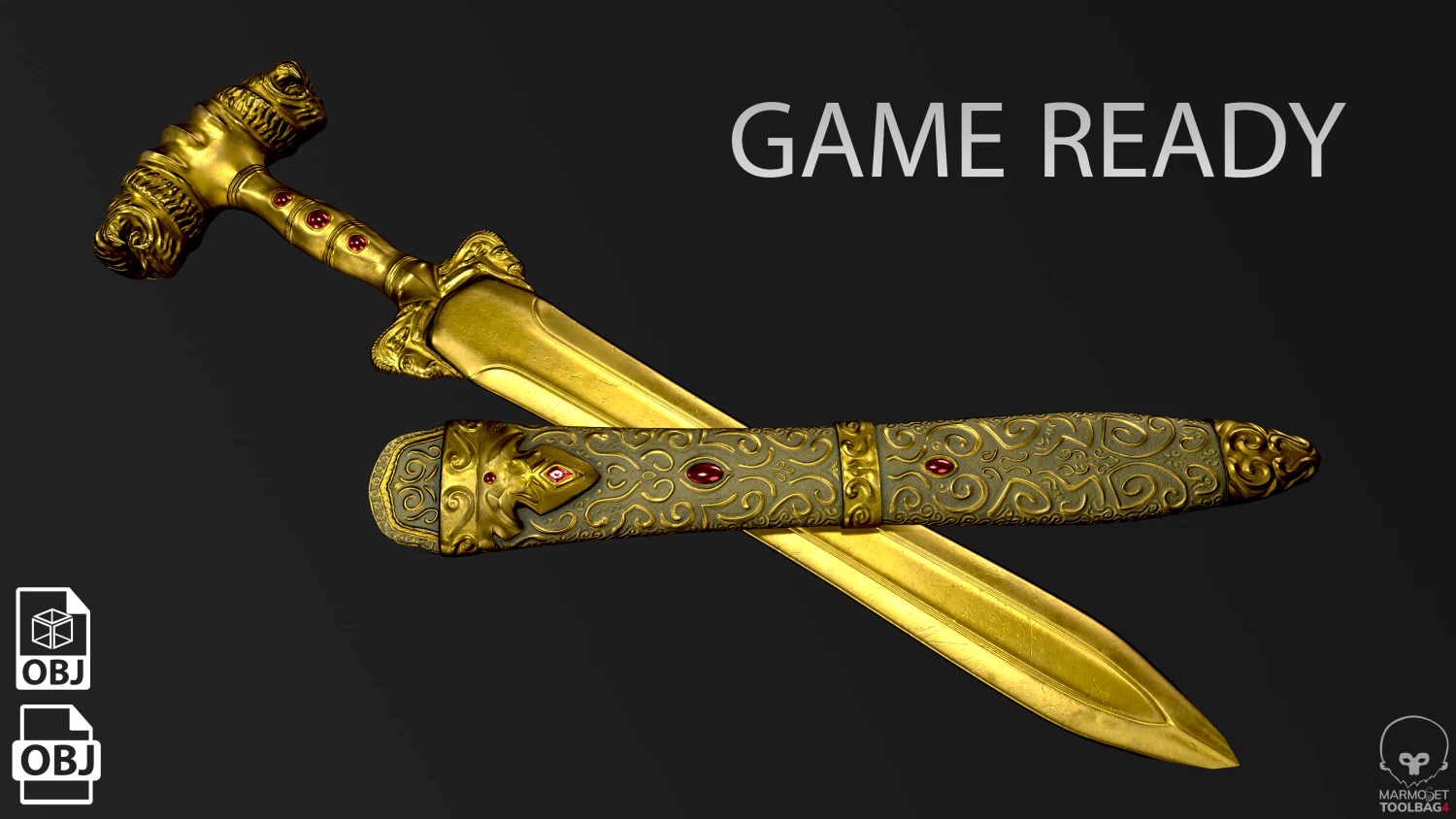 golden dagger 3D Model .c4d .max .obj .3ds .fbx .stl .blend 