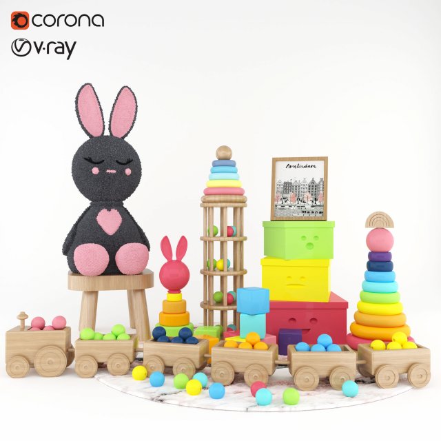rabbit and toy set Modello 3D .c4d .max .obj .3ds .fbx .stl .blend 