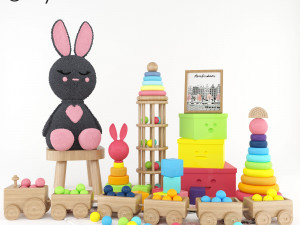 rabbit and toy set 3D Модель