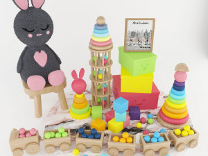 rabbit and toy set Modello 3D